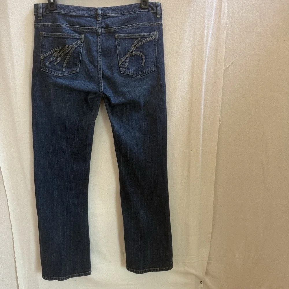 Michael Kors‎ Womens Bootcut Stretch Jeans Dark Wash Embroidered Pockets Size 12